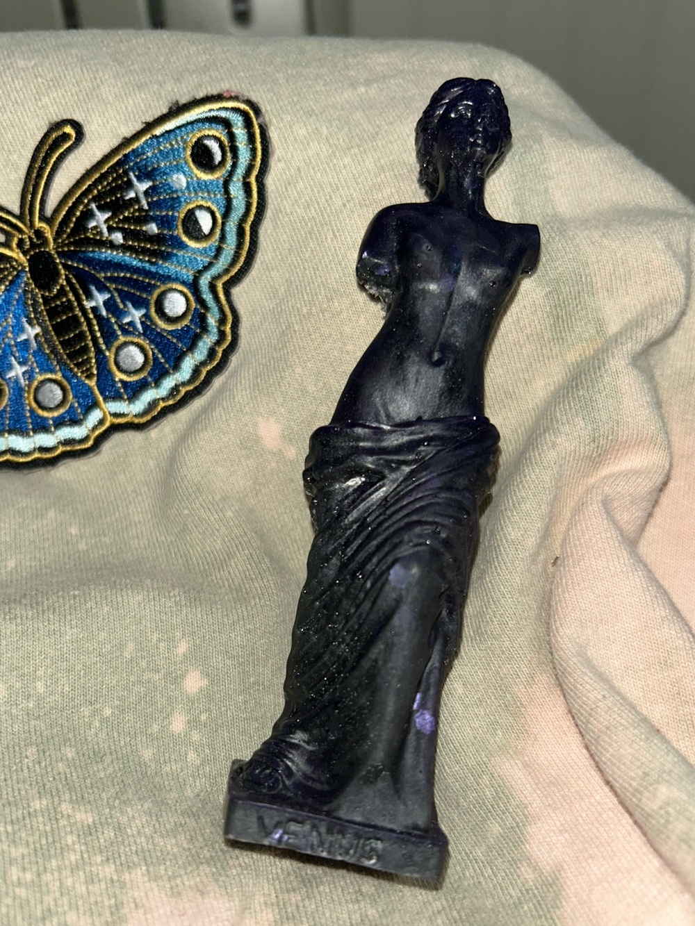 Handmade Black with Purplish Tint Resin Venus De Milo Statue Goddess of Love